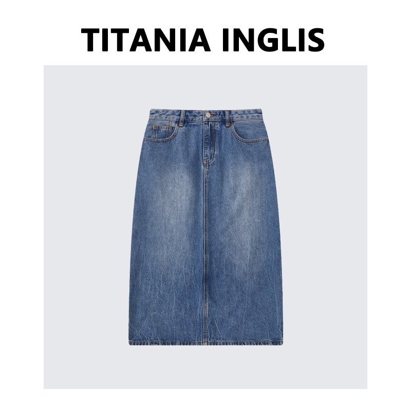 TITANIA INGLIS 牛仔半身裙女包臀裙直筒宽松中长款半裙 D23-2002