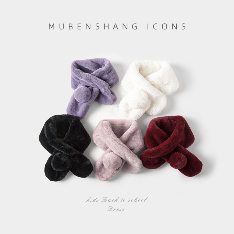 DJ女童冬装毛领围巾宝宝小兔毛围脖