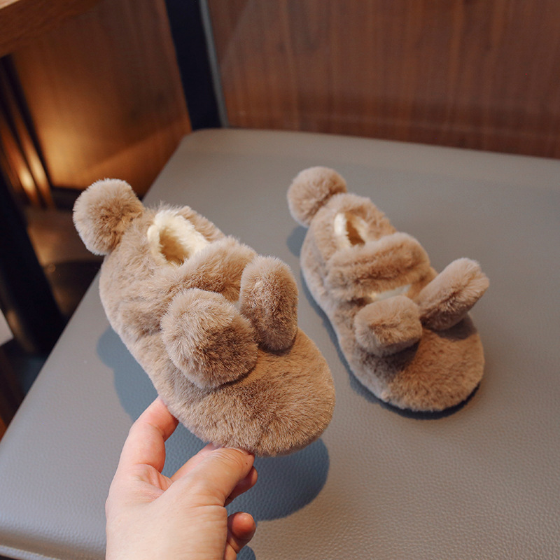 ABCYEEF儿童鞋女童毛毛鞋加绒保暖棉鞋可爱兔兔鞋宝宝鞋软底包跟