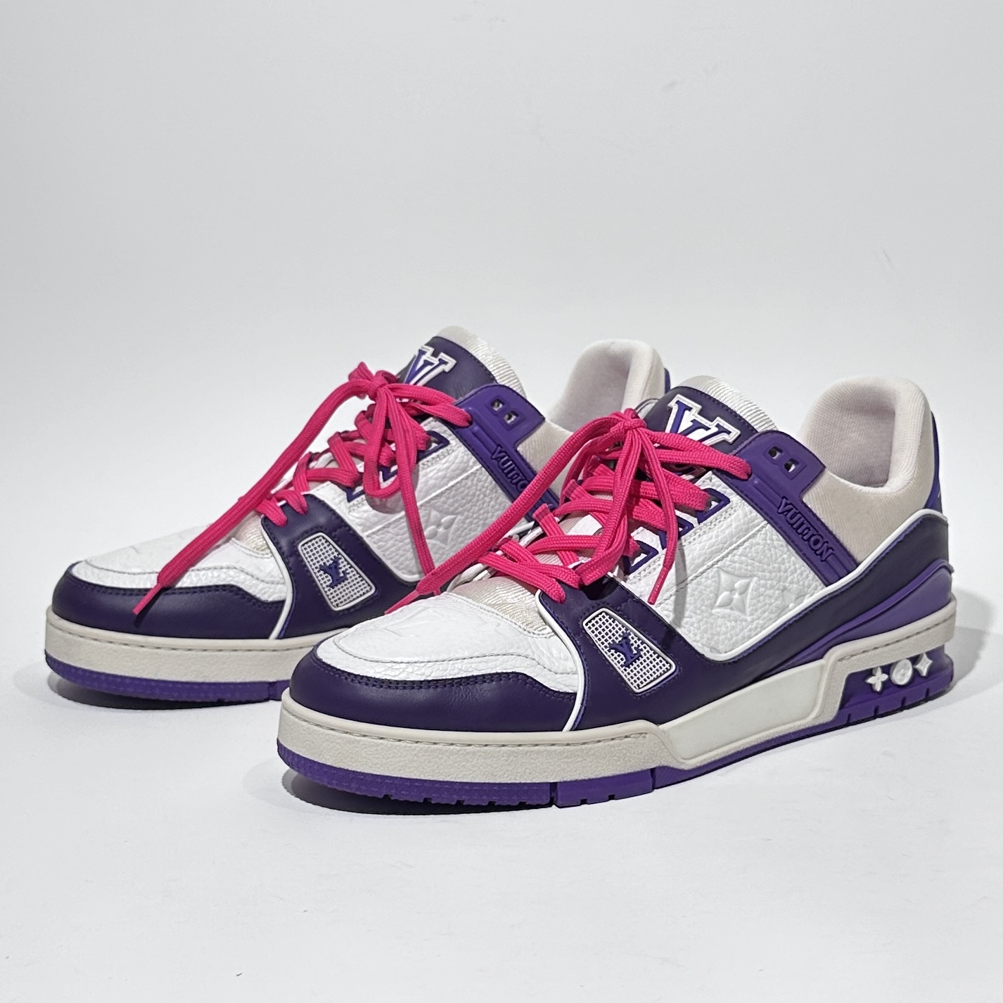 95新 LouisVuitton/路易威登 42码 Trainer 白紫压印板鞋/WX1173