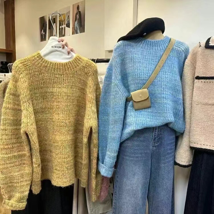 上衣毛衣网红针织时尚百搭圆领套头毛衣气质休闲女士简约宽松韩版