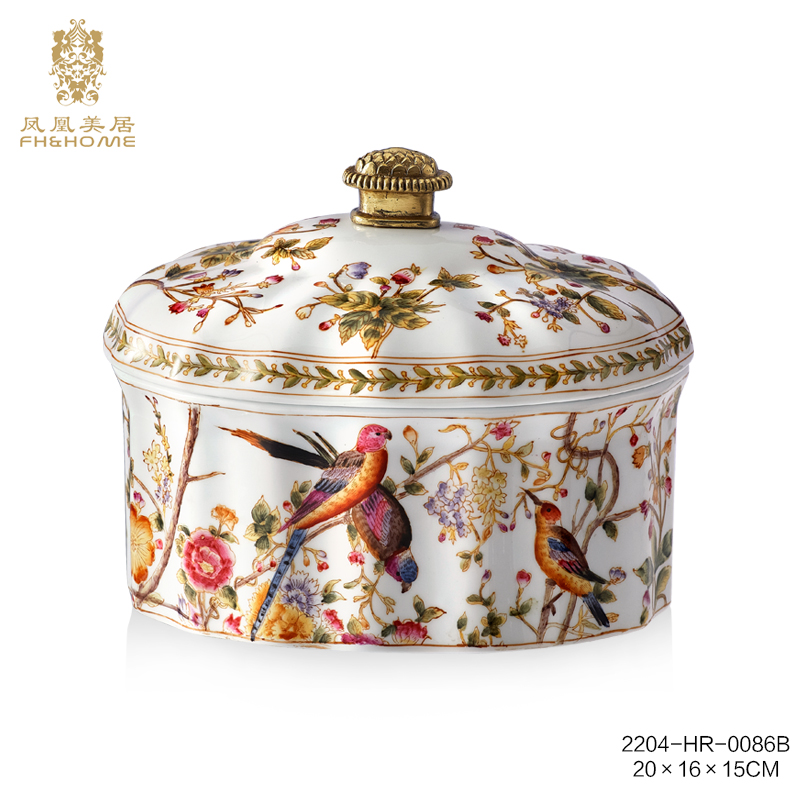 FH&HOME/凤凰美居欧式陶瓷摆件奢华复古中式瓷盖盒