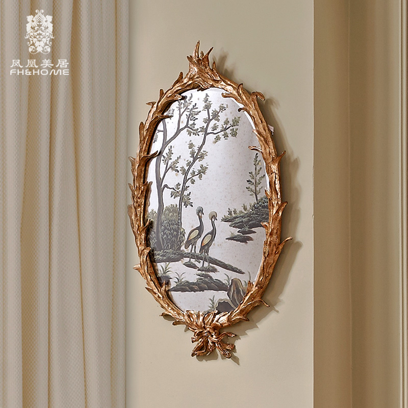 FH&HOME/凤凰美居欧式奢华椭圆形雀鸟挂画家居客厅玄关壁画装饰画