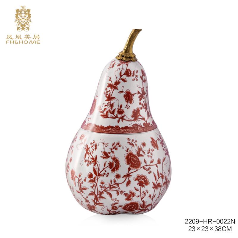 FH&HOME/凤凰美居欧式轻奢手绘小红花陶瓷葫芦造型收纳饰品摆件
