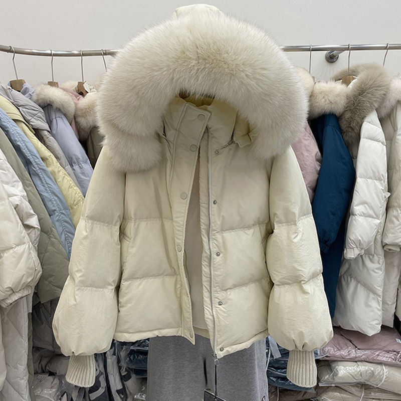 波司澄短款羽绒服女年冬季新款韩版宽松大毛领针织袖小个子加厚