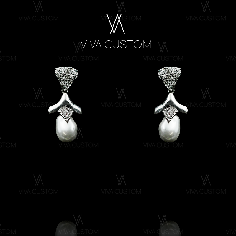 铜合金合成锆石耳饰 (鎏金岁月系列)时尚高级感重工满镶珠珠耳钉