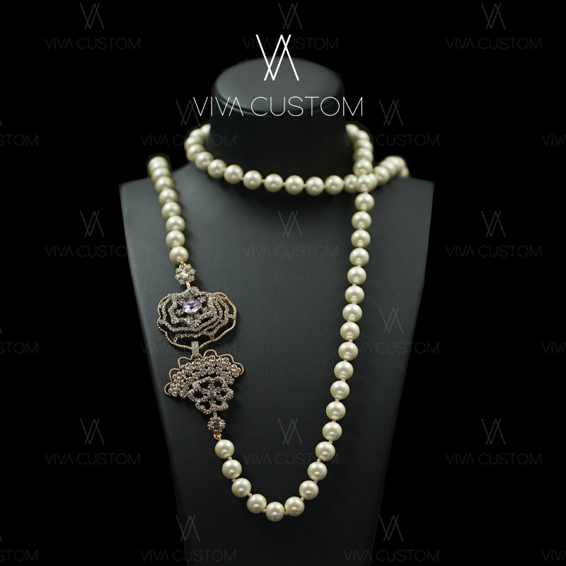 珠华旧梦系列 时尚精致百搭粉云心动项链