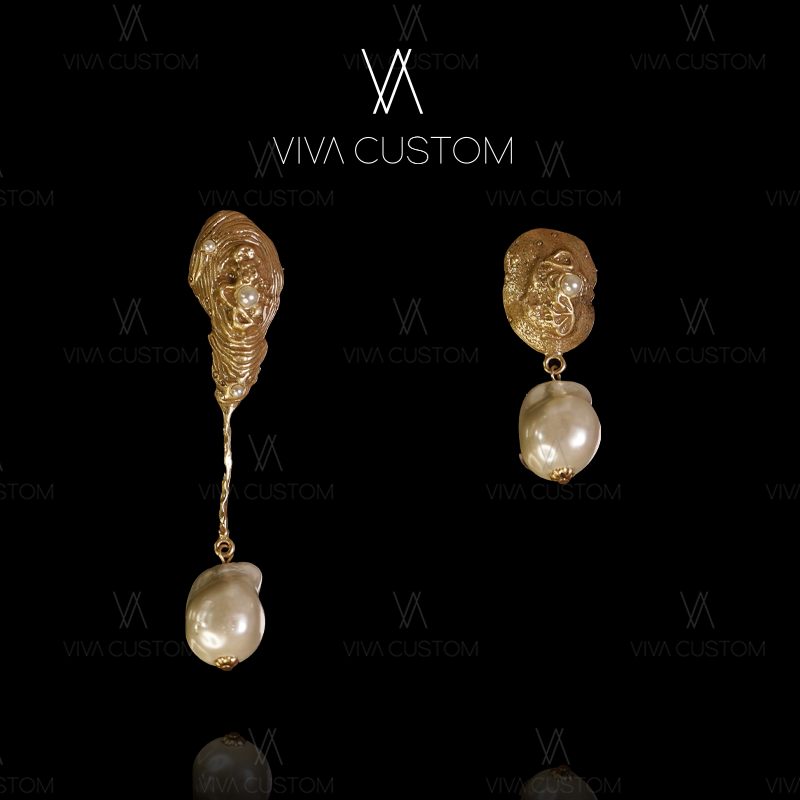 铜合金仿珍珠耳饰 珠华旧梦系列 设计感巴洛克纹理耳钉M