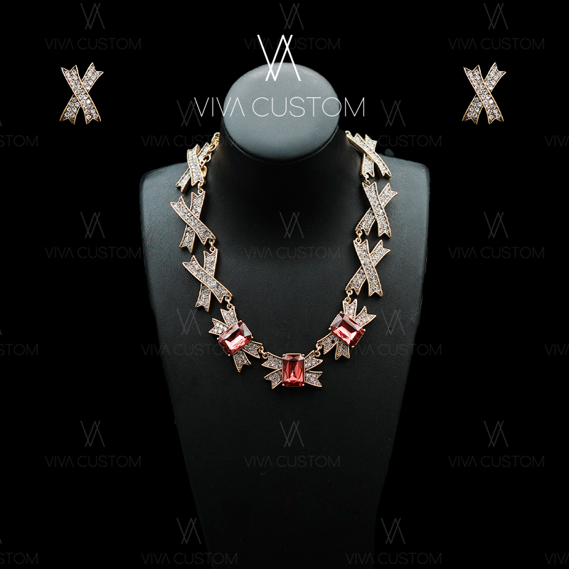 铜合金合成锆石耳饰 （昨日重现系列）欧美小众精美别致交叉套装>