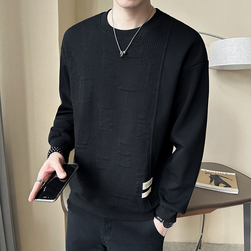 轻奢男装圆领卫衣男士百搭个性设计纹理感潮流长袖T恤打底衫上衣t