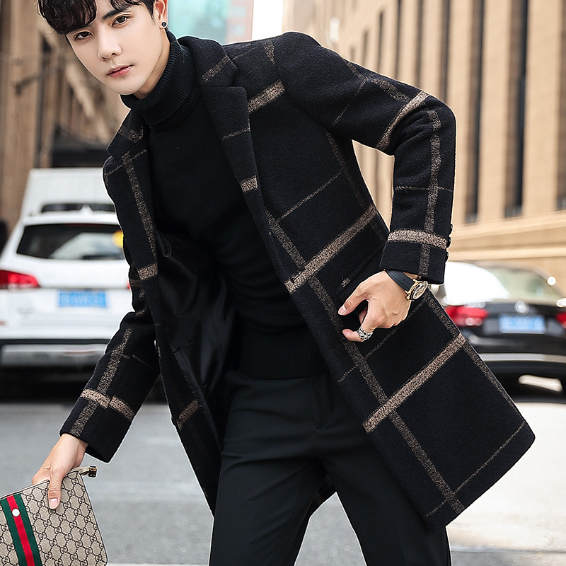 高贵上档次男装秋冬款韩版潮流毛呢大衣男潮流搭配风衣中长款外套