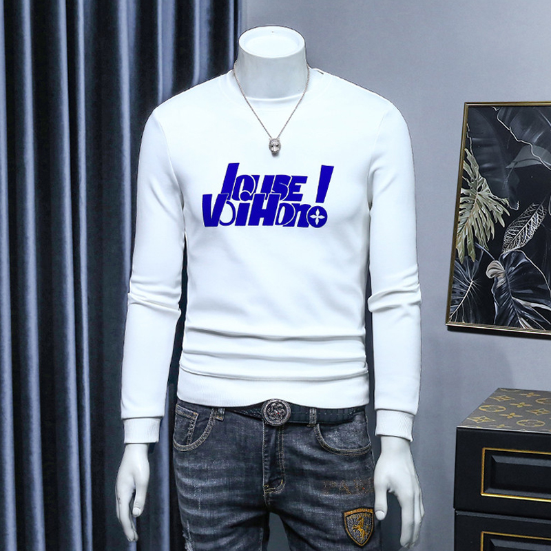 欧洲站卫衣男秋冬季潮牌字母印花上衣韩版修身加绒长袖衫高级男装
