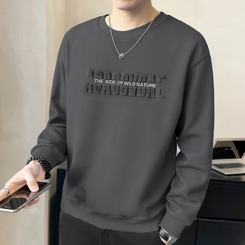 男士圆领卫衣男款春秋个性钢印宽松套头休闲长袖男士秋季打底衫