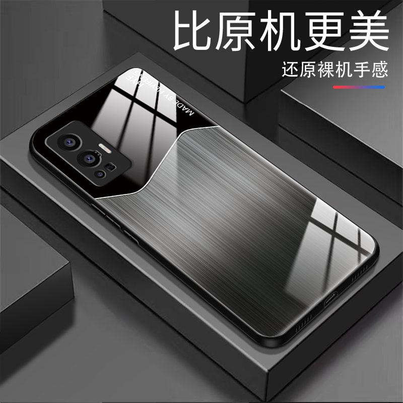 适用于vivox70pro手机壳X70PRO渐变墨黑男款防摔玻璃硬壳全包式