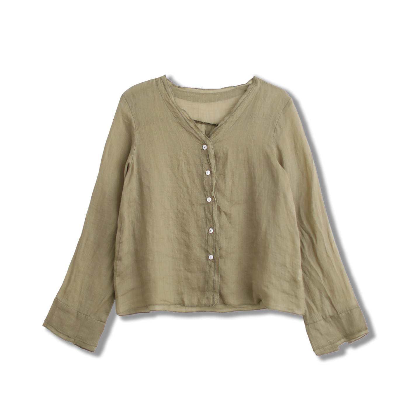 【麻念】衣长57 100%苎麻V领长袖防晒衫禅意文艺风女上衣M429