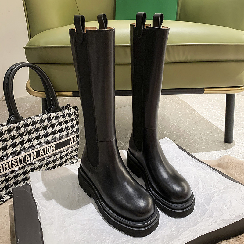 mona高筒靴女不过膝靴长靴厚底烟筒靴骑士靴粗腿显瘦马丁靴英伦