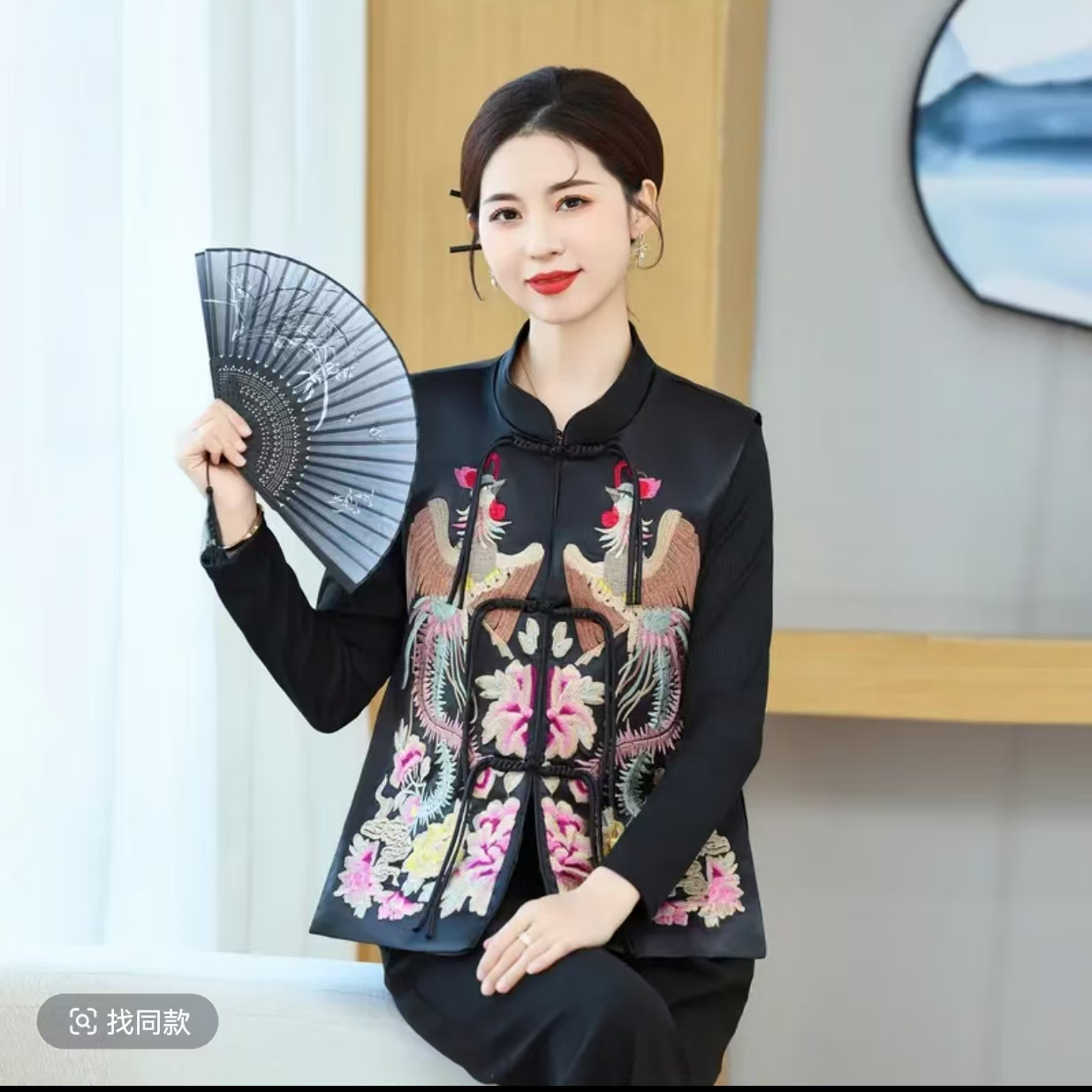 916-新中式立领重工刺绣盘扣马甲民族风中国风复古修身百搭绣花