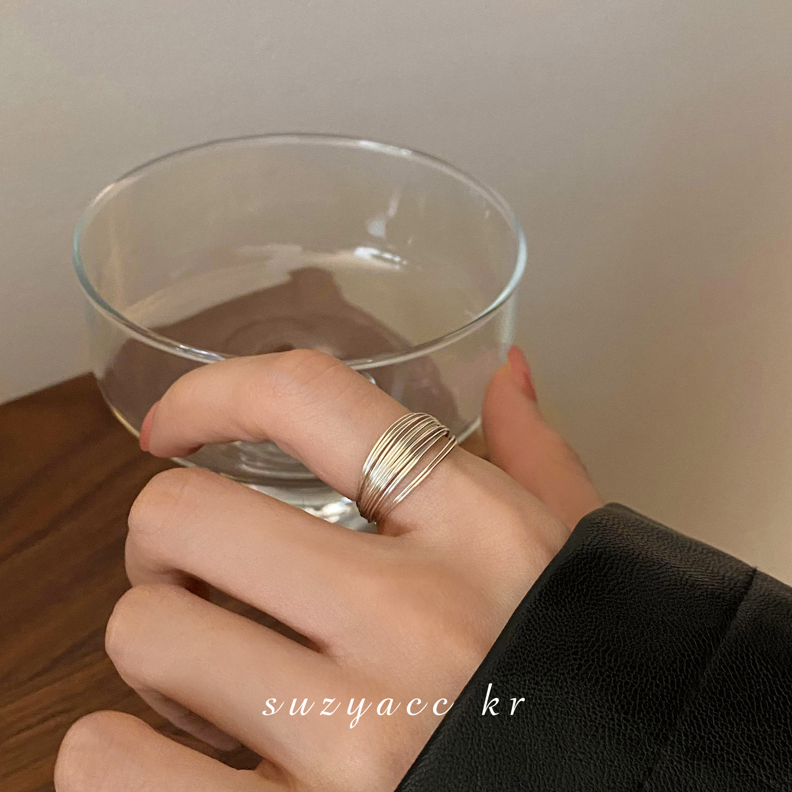 Suzyacc Kr 925银戒指 银丝戒指时尚百搭极简风食指戒J0517