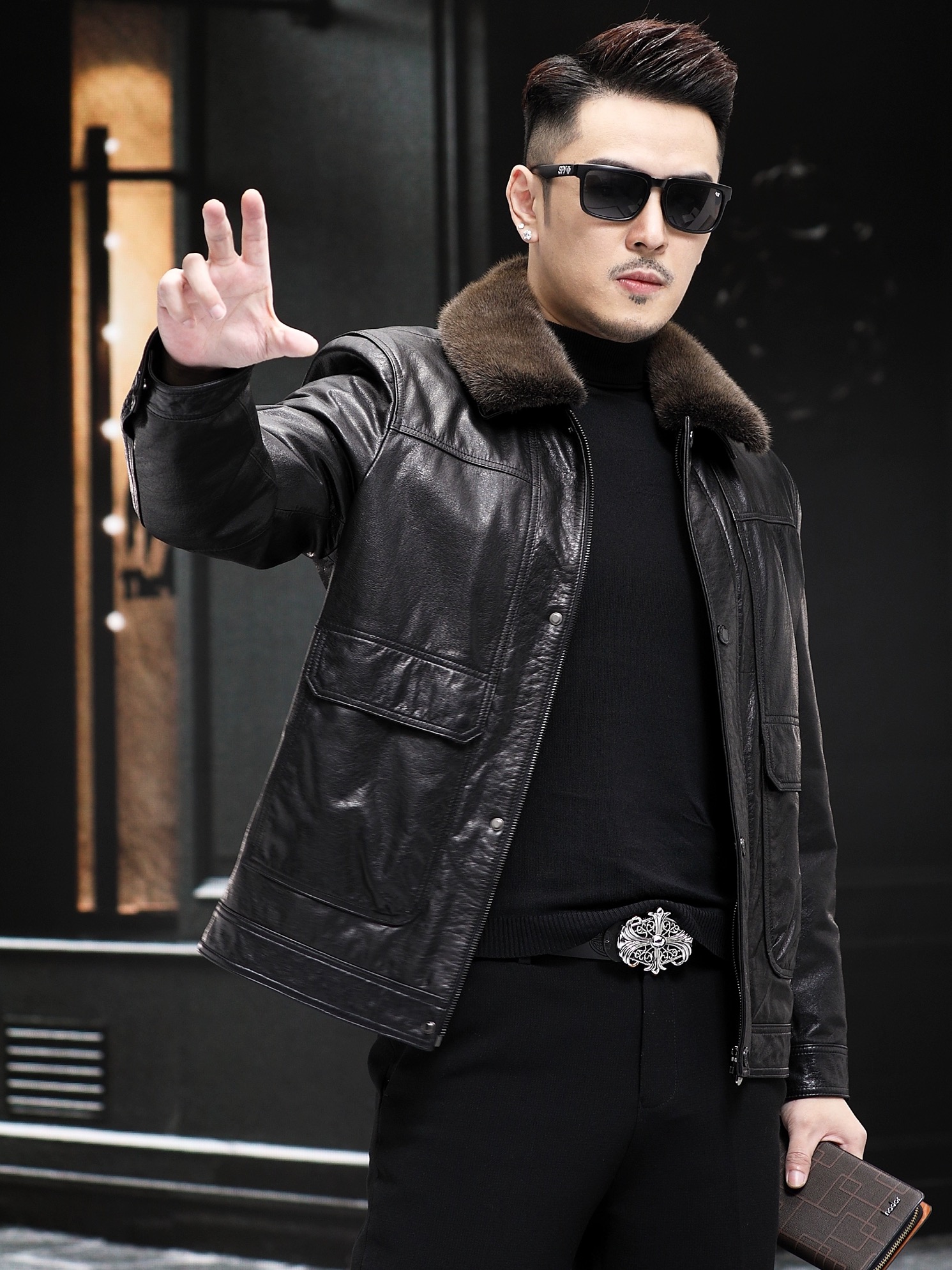 头层牛皮反季海宁真皮皮衣翻领修身短款头层牛皮商务休闲外套