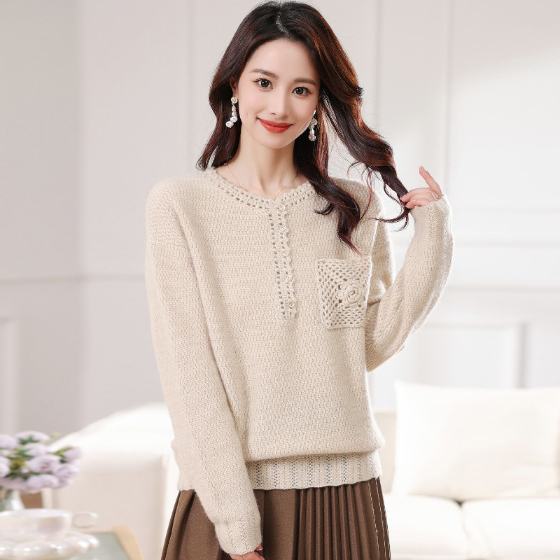 100山羊绒毛衣女长袖圆领2024秋冬新款羊绒衫保暖内搭针织打底衫