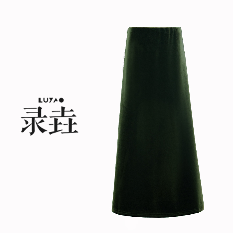 【LUYAO.录垚原创】格林湖畔 ' 绿色长款半裙纯色A字秋冬保暖大摆