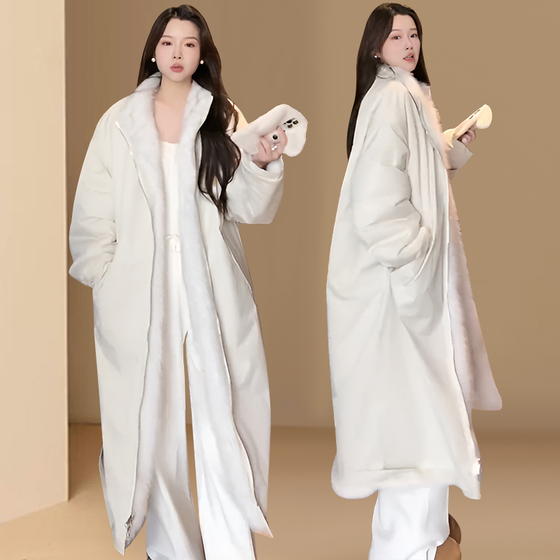 时尚毛毛加绒加厚外套2025冬季新款两面穿保暖长款大衣派克服女装