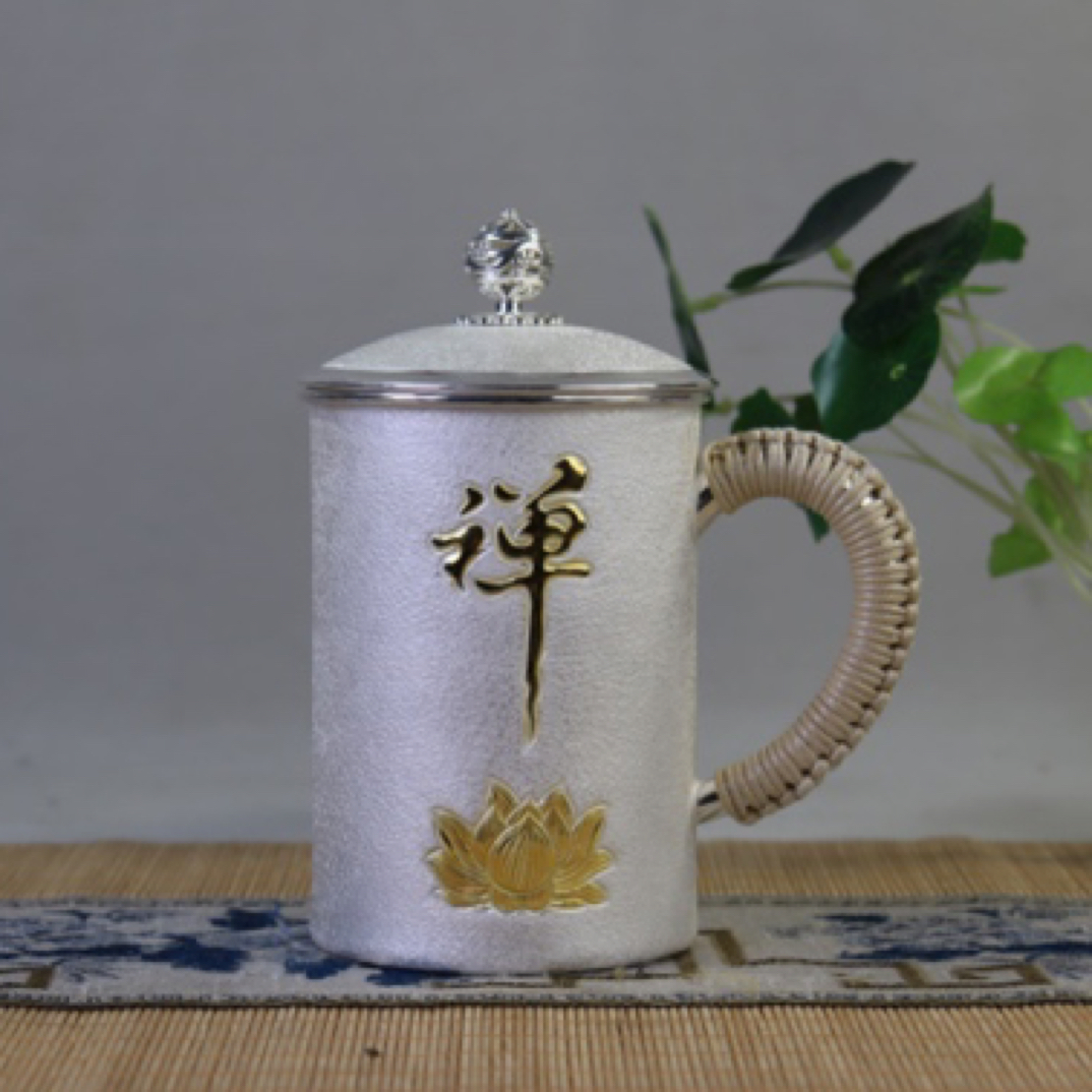 禅茶一味银茶缸手工马克杯家用茶杯