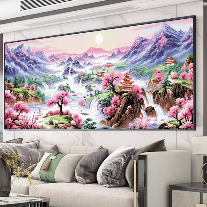 十字绣紫气东来祥瑞版客厅办公室新中式风景山水画亭台楼阁48色