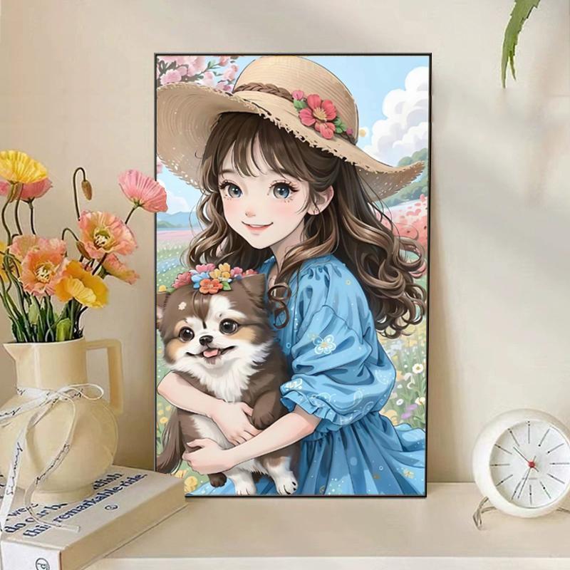 森系猫咪女孩十字绣2023新款绣客厅餐厅卧室玄关卡通人物简单自绣