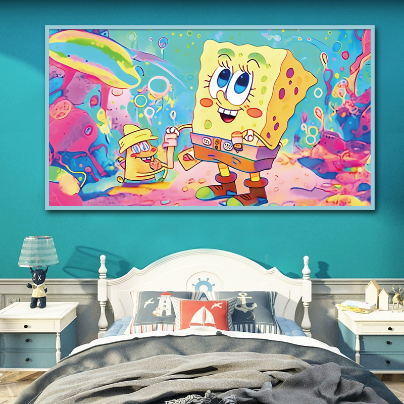 开心海绵宝宝十字绣2023新款线绣客厅卧室儿童房间网红款卡通动漫