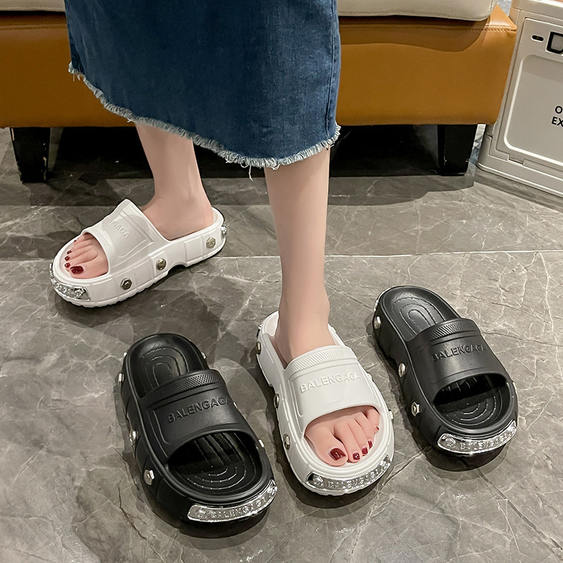 2024时尚欧美百搭居家厚底一字拖鞋女士夏季外穿EVA增高拖鞋网红