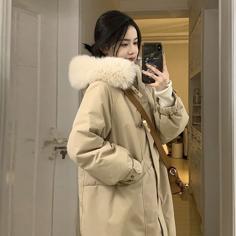 波司澄派克服女冬季新款过膝袄牛角扣羽绒衣中长款加厚外套爆