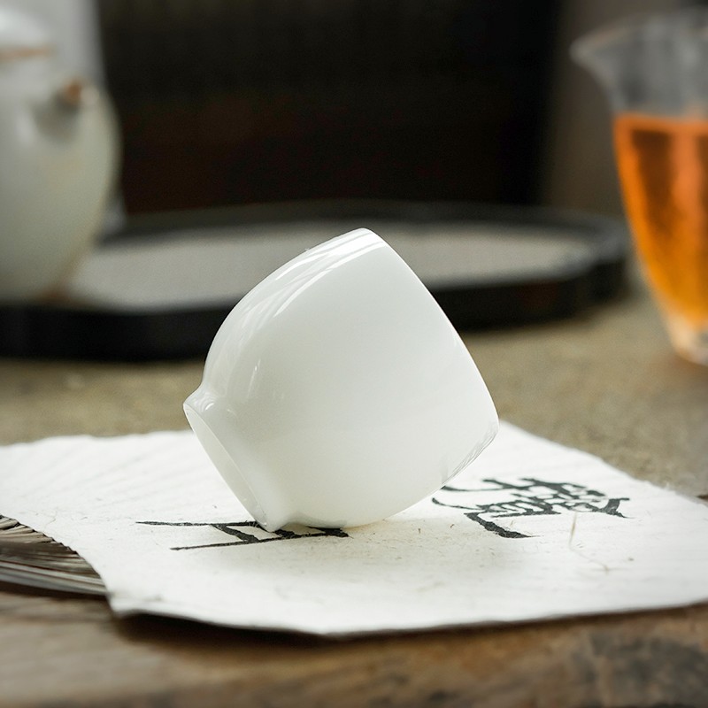 冰种玉瓷泡茶杯高端单个主人杯高档陶瓷白瓷小茶杯中式专用品茗杯