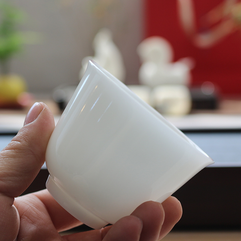 冰种羊脂玉瓷主人茶杯单杯白瓷高档品茗杯手工家用陶瓷大号手绘