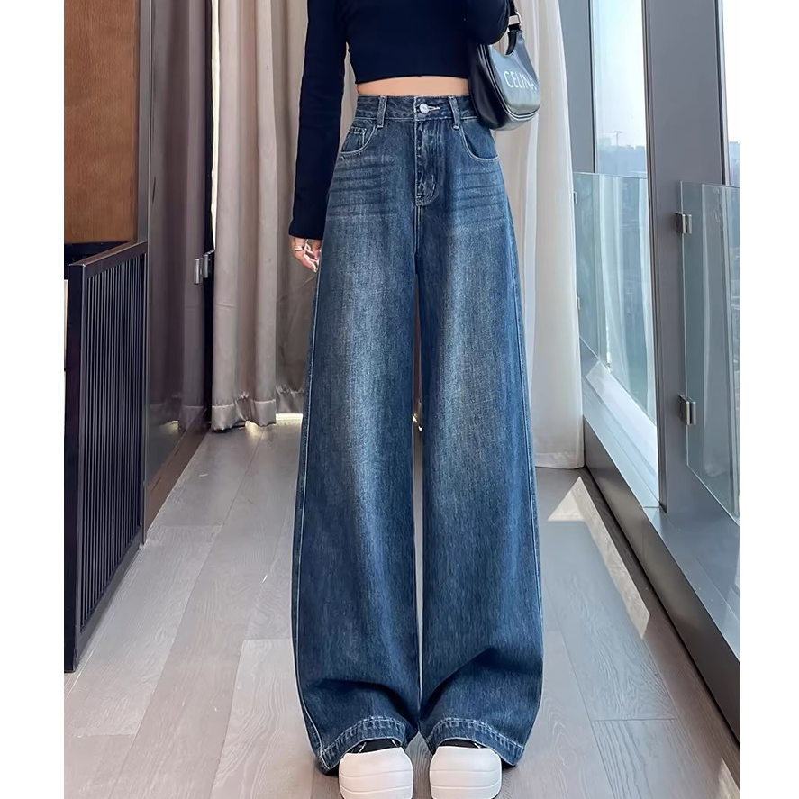 C-08【爆】阔腿直筒烟管2025新款秋冬季牛仔裤女裤 百搭显瘦