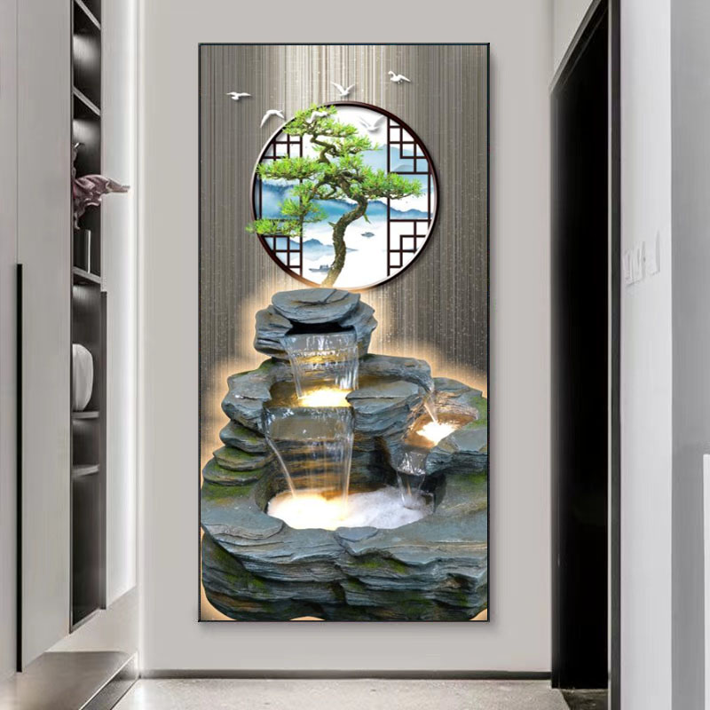 腾景空间【新式迎客松】现代轻奢走廊过道入户玄关画镶钻画茶室办公