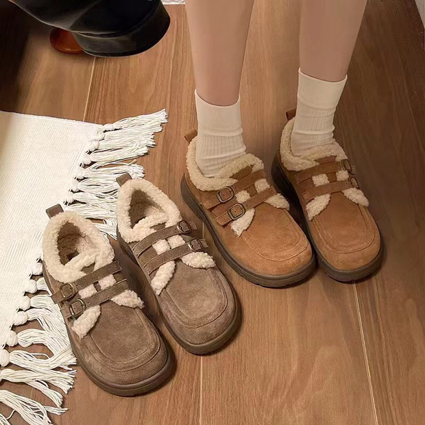 冬季青春潮流纯色复古港风懒人鞋