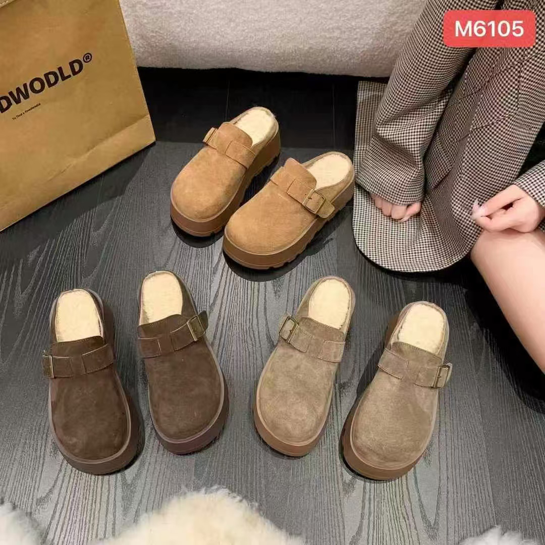 复古厚底勃肯拖鞋女秋冬毛毛拖鞋外穿加绒包头半拖