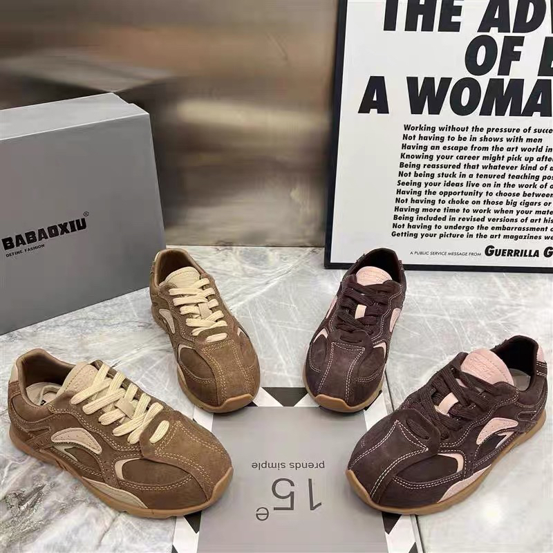 秋季新款磨砂德训鞋女款圆头平底复古休闲运动鞋