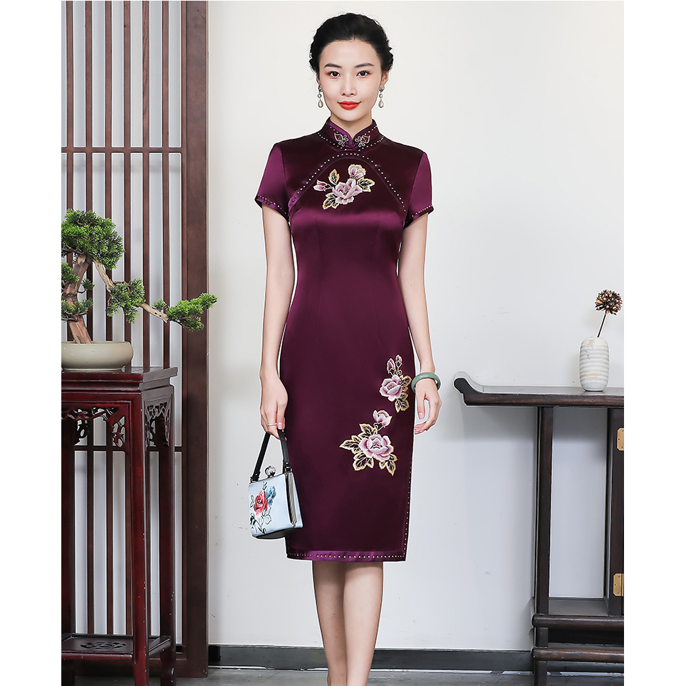 徐永良 16366 醋酸绣花中国风旗袍喜婆婆婚礼高贵气质复古中年