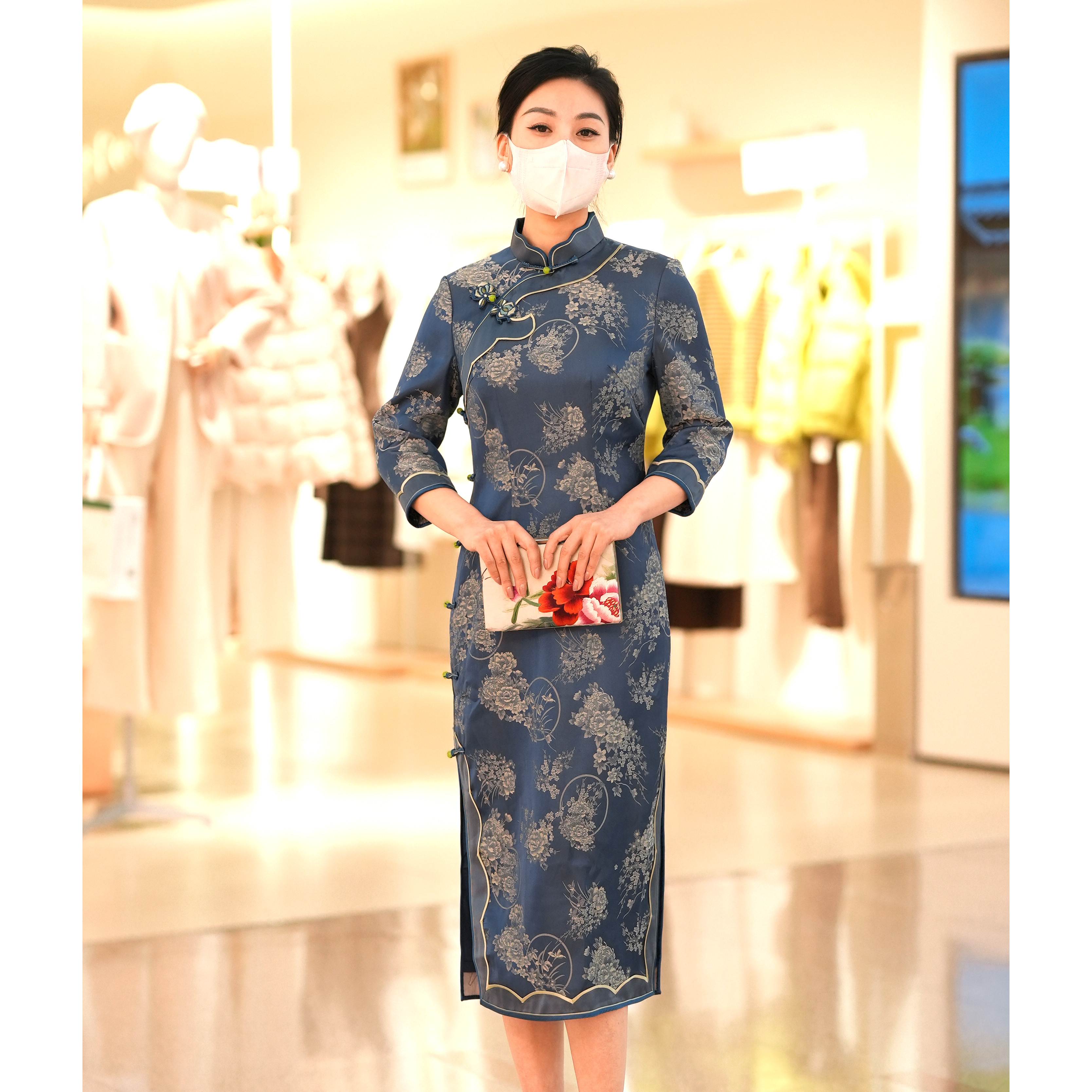 徐永良 54027 织锦缎镶边中国风旗袍复古高档宴会提花气质中长款