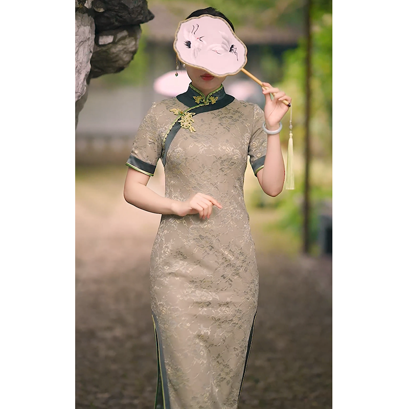 【徐永良】56479中国风旗袍裙提花钉珠气质复古日常修身夏苏州旗袍