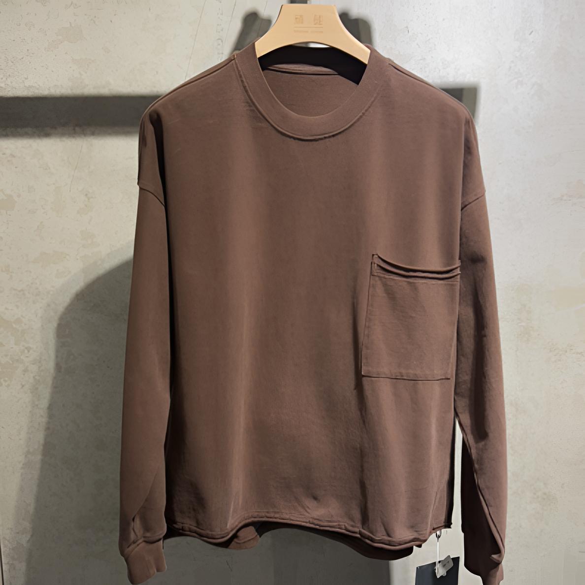 双口袋设计长袖卫衣秋季美式潮流纯色百搭上衣