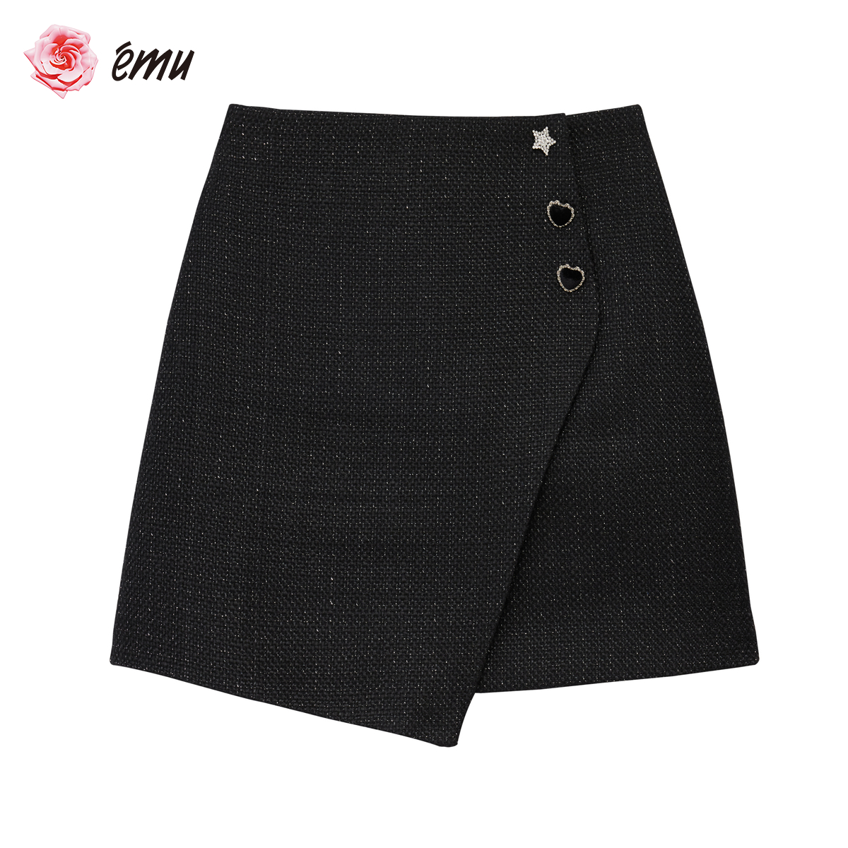 emu/依妙春季高腰格纹不对称时尚百搭休闲纯色女士半身厚款A字裙