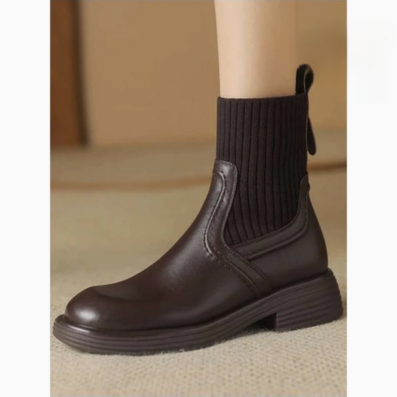 2025款针织弹力袜靴真皮秋冬靴厚底短时尚女英伦风马丁靴春秋单靴