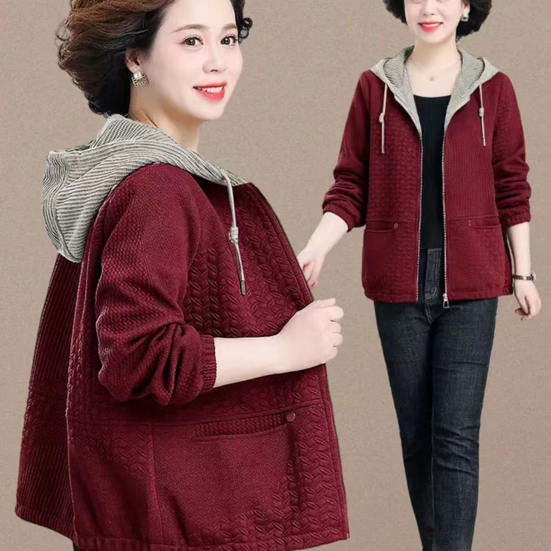 2024新款中老年妈妈洋气时尚连帽外套春秋款上衣