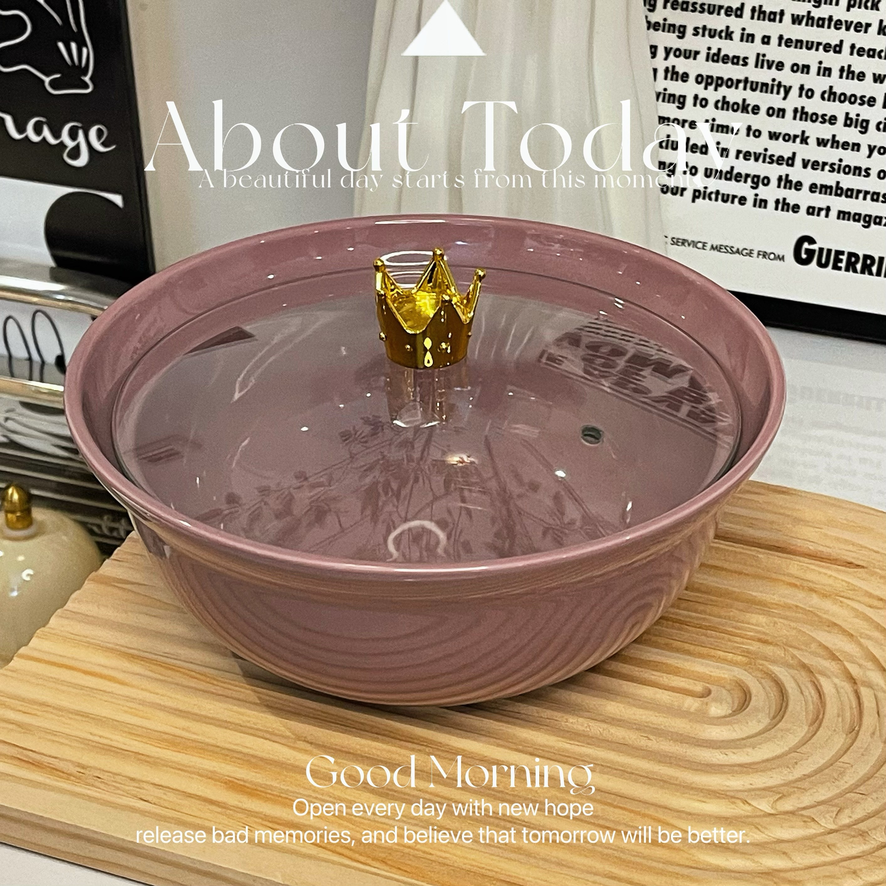 韩式家用宿舍可爱“疯帽子”陶瓷带盖泡面碗螺蛳粉碗多功能大碗