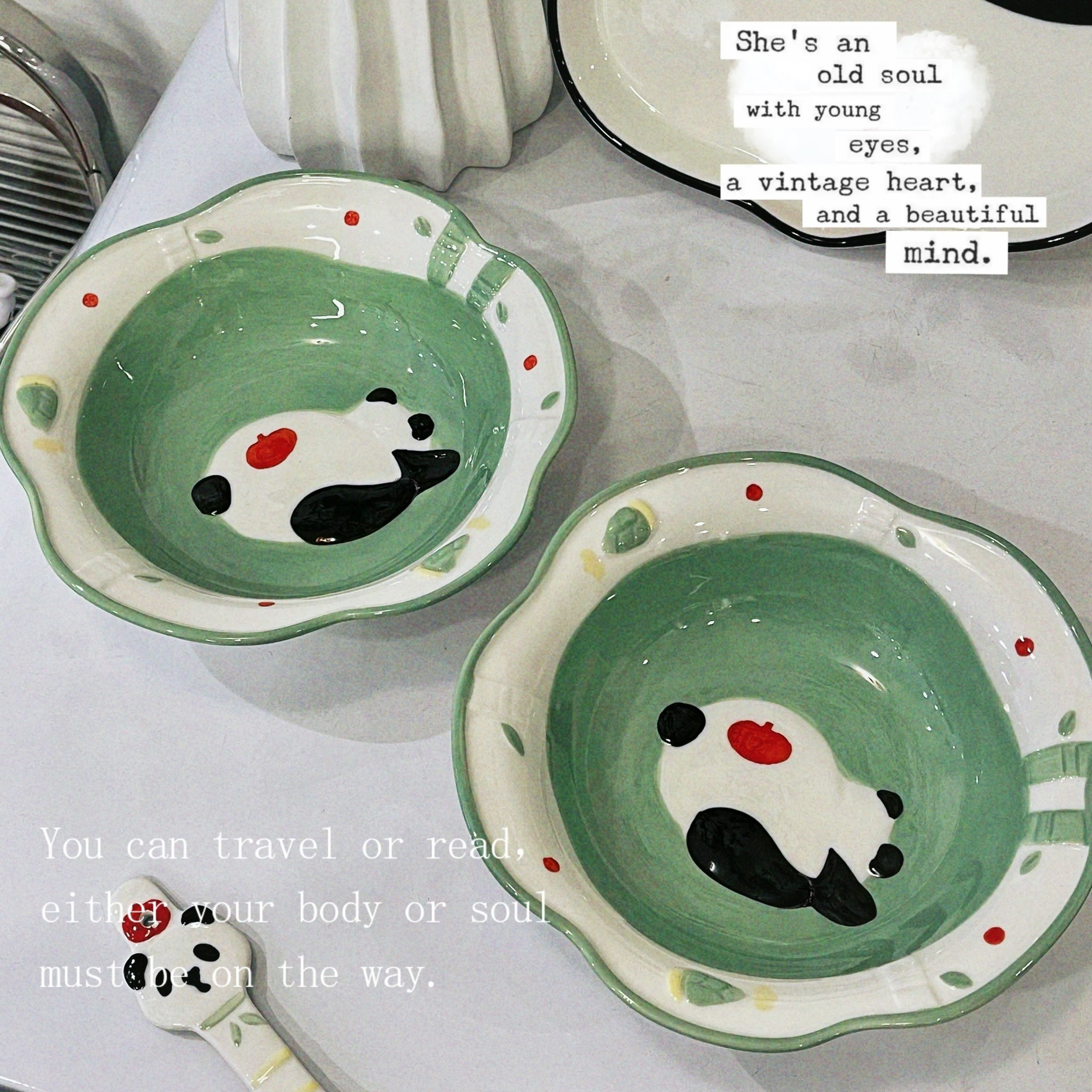 创意可爱小熊猫家用陶瓷釉下彩7.8英寸沙拉碗餐具