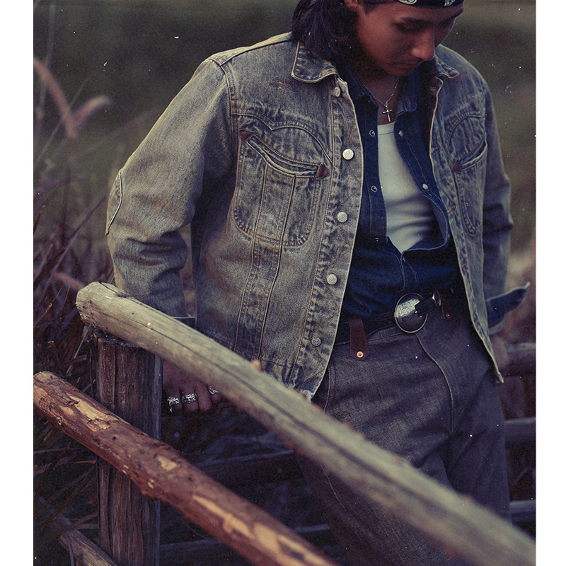 西部系列 黄泥染色水洗100J风暴骑士短宽赤耳丹宁夹克 MBBCAR窄幅