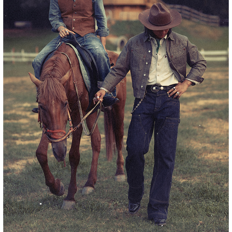西部系列16.5OZ双膝伐木工靛蓝赤耳丹宁高腰阔腿工装裤MBBCAR窄幅
